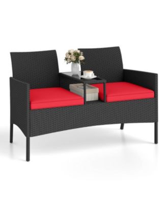 Patio Loveseat with Built-in Table and Cushions for Backyard Porch
