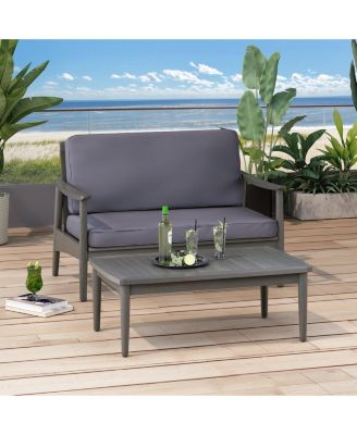 Patio Loveseat Coffee Table Set Wood Outdoor Conversation Set