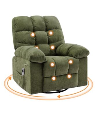 Manual Rocking Recliner with Massage and Heat, Wide Upholstered Chair, High Back, Side Pockets and Footrest for Living Room Bedroom