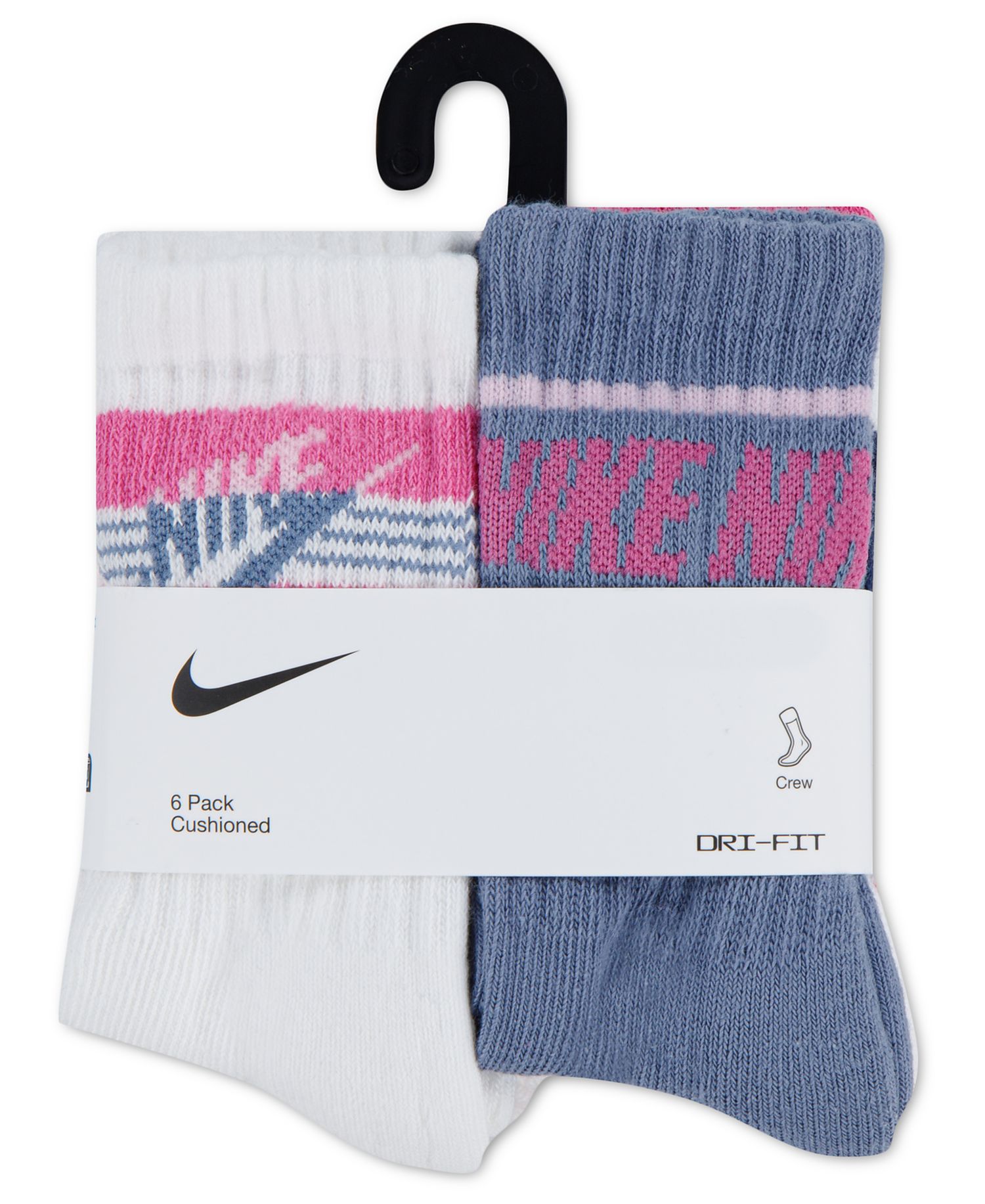 Boys' and Girls' 7-11 Dri-FIT Sport Graphics Crew Socks, 6-Pack