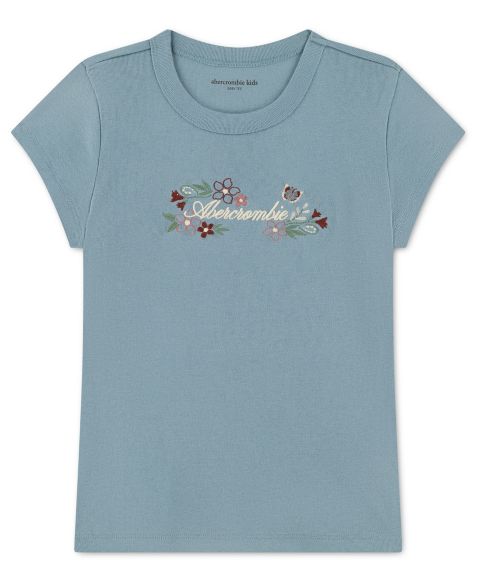 Футболка abercrombie kids Floral Logo Graphic Short-Sleeve T-Shirt для девочек, цвет: Синий