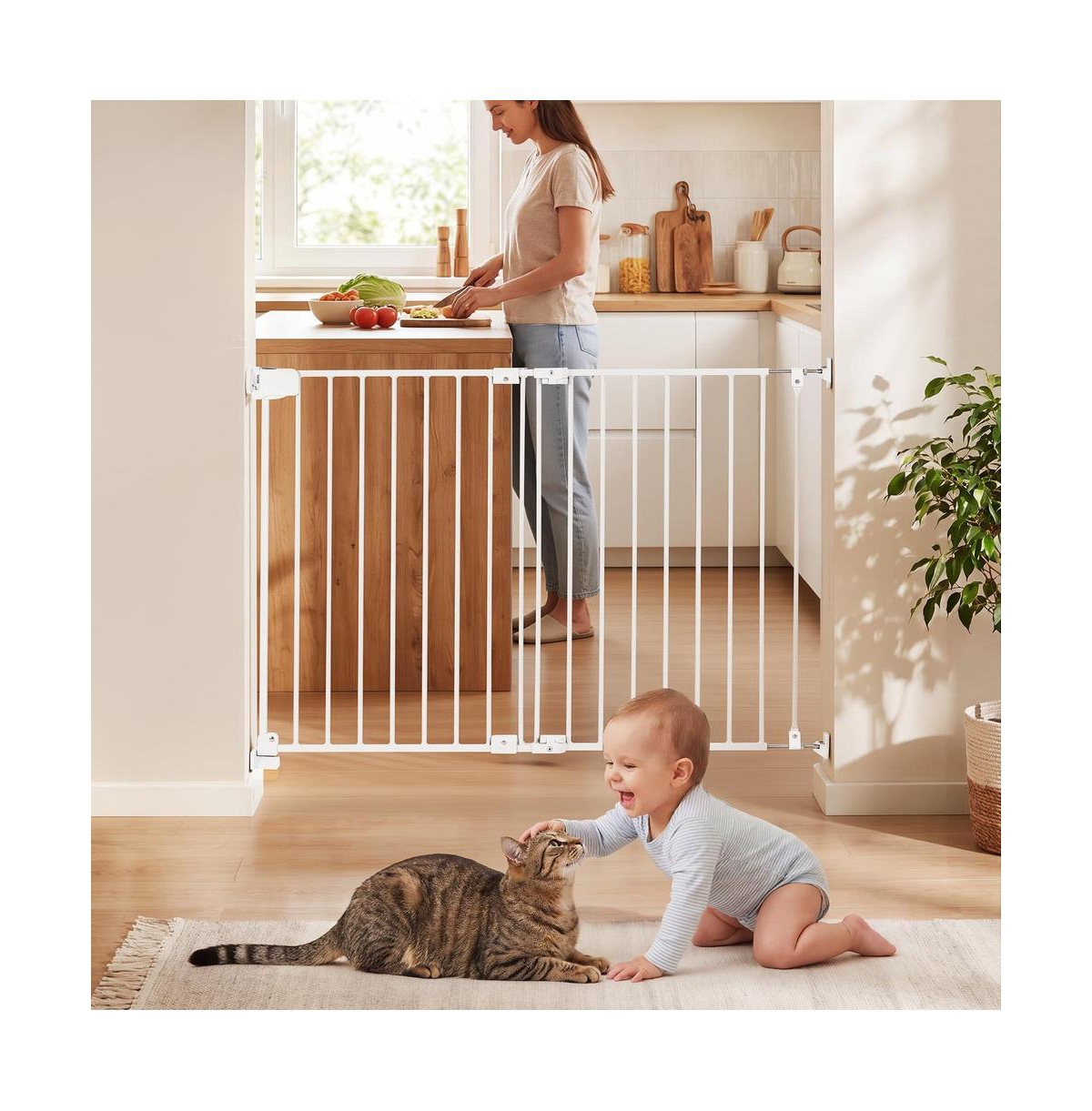 Ruie No Bottom Bar Dog Gate for Stairs 28 in High and 26 to 43 in Wide