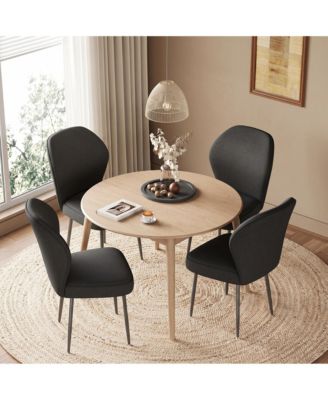 Linen Dining Chairs Set of 4, Modern Fabric Upholstered Kitchen Side Chairs with Metal Pegs, For Living Room, Kitchen, Dining Room