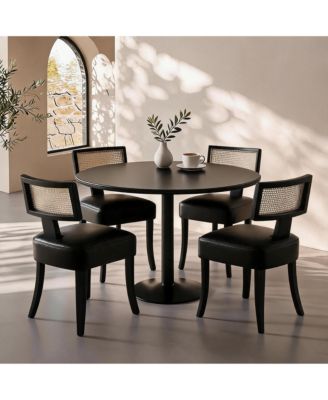 Dining Chairs Set of 4, Mid Century Upholstered Chairs with Faux Leather, Modern Armless Kitchen Chairs with Wood Legs