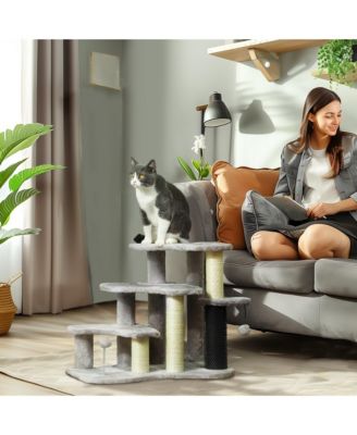 2 in 1 Cat Tree Tower and 3 Step Pet Stairs with Scratching Posts and Toy Balls