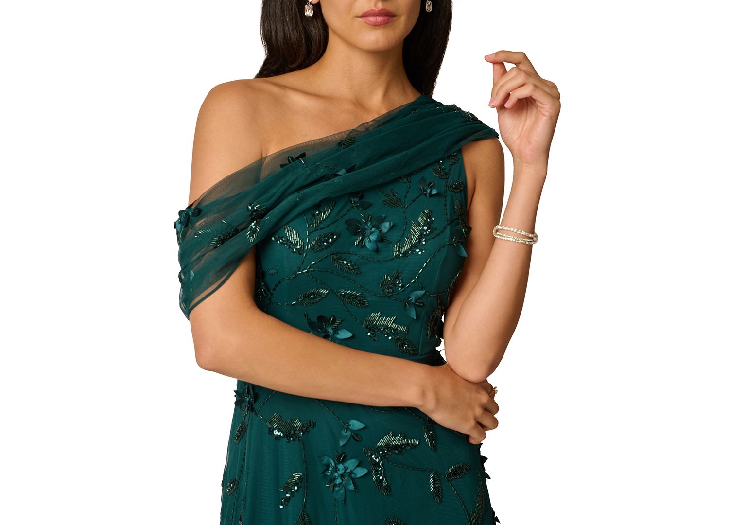 Women's One-Shoulder Beaded Gown