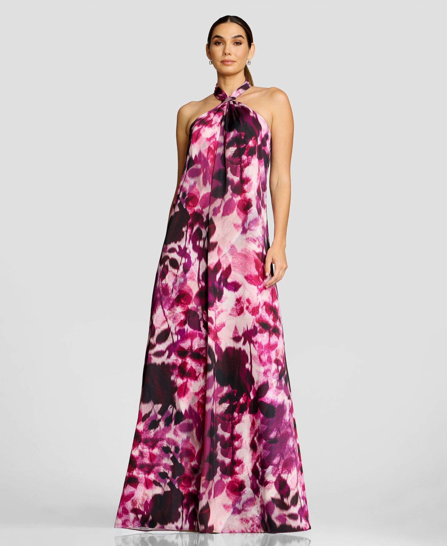 Women's Floral-Print Gathered Halter Neck W Built Up Back Column Shift Maxi Dress