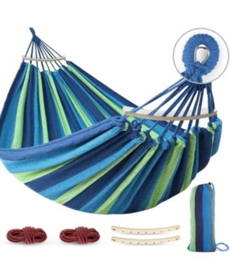 Portable Camping Hammock Thickened Canvas 550lb Capacity With Anti Roll Beam Tree Straps For Outdoor Patio Yard