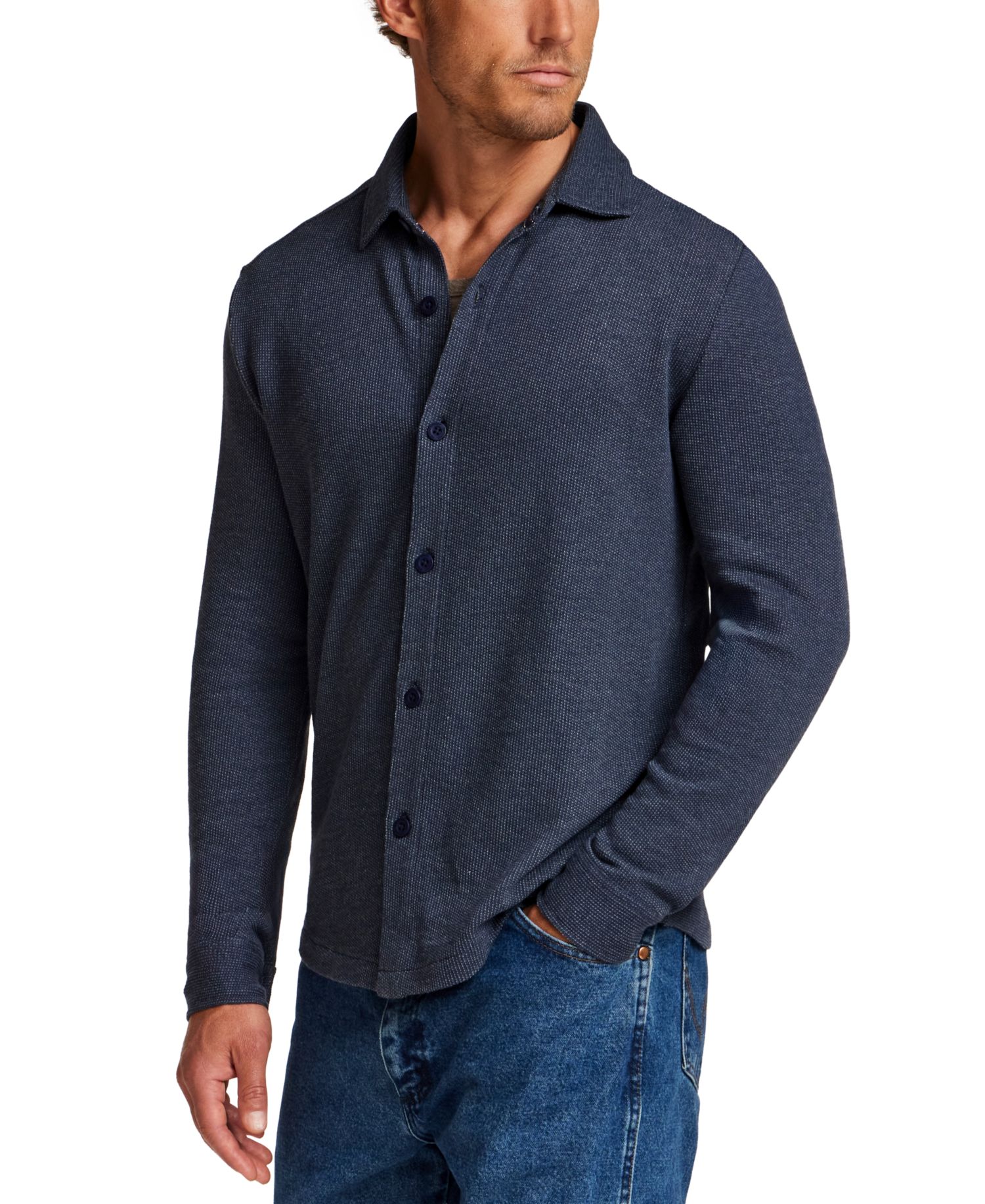 Men's French Terry Button-Front Shirt
