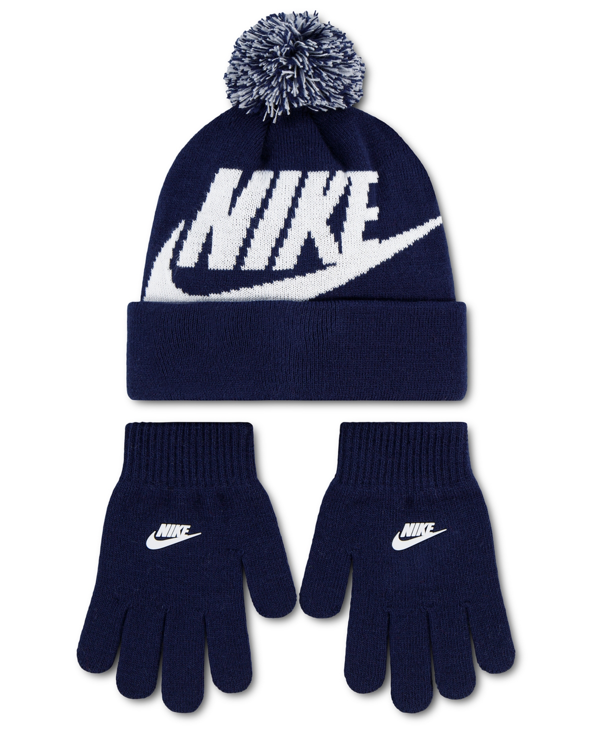 Nike Big Boys 2-Piece Swoosh Beanie and Gloves Set - Midnight Navy / White