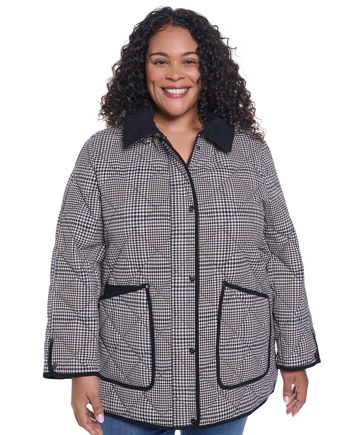 Plus Size Quilted Hooded Corduroy Collar Coat