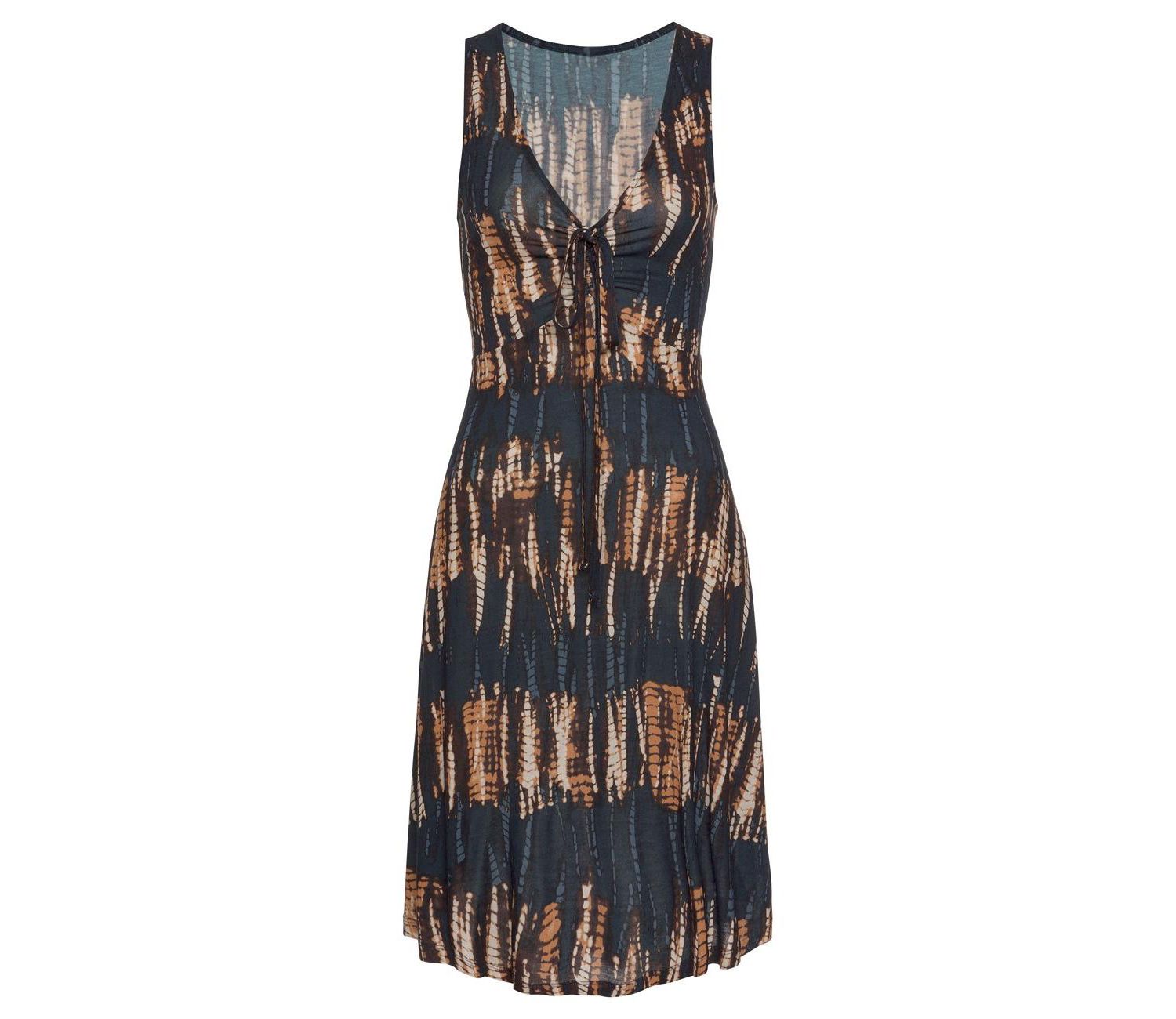 Women's Viscose Printed Strap Detail A-Line V-Neck Short Dress