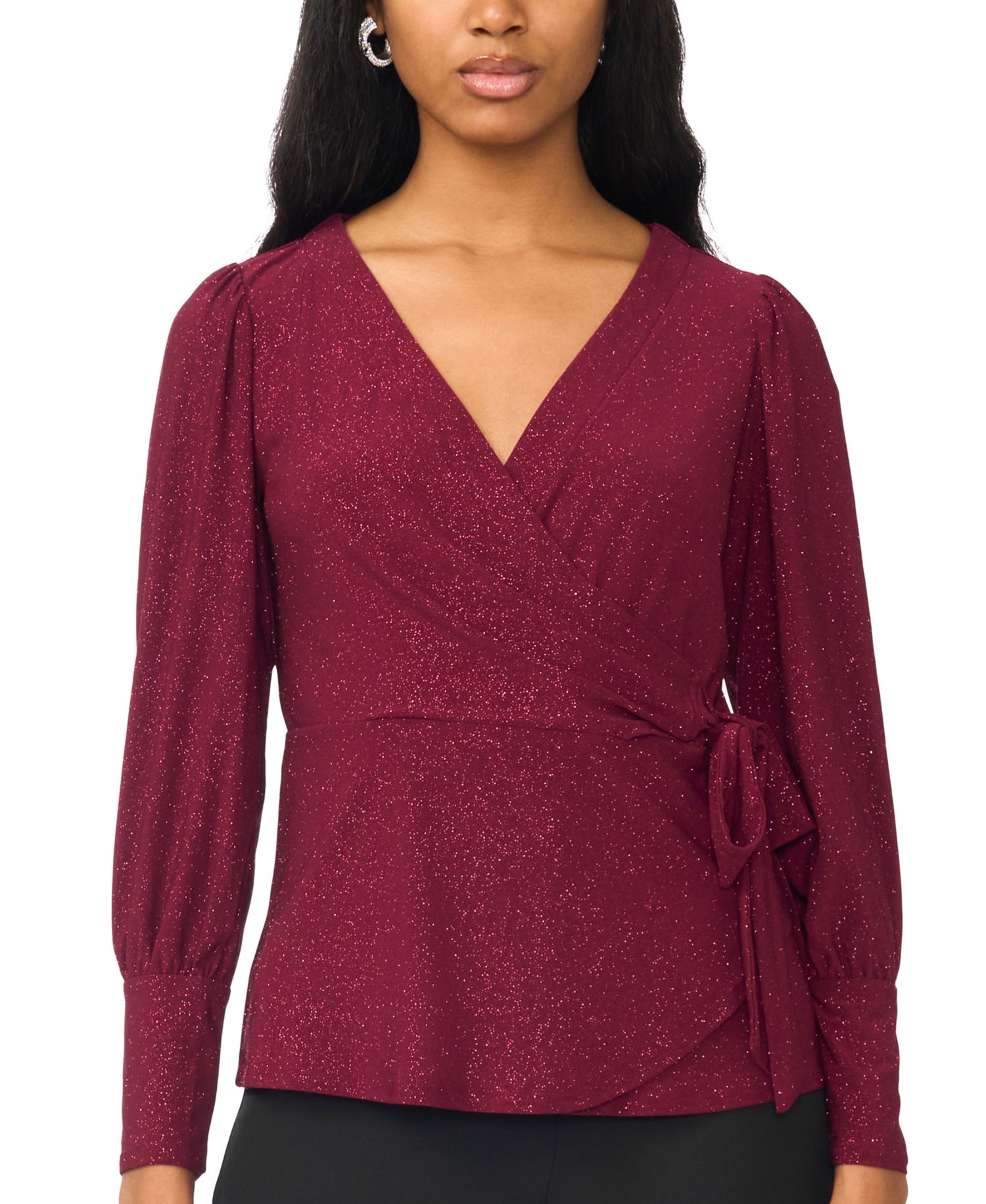 Petite Faux-Wrap V-Neck Long-Sleeve Top