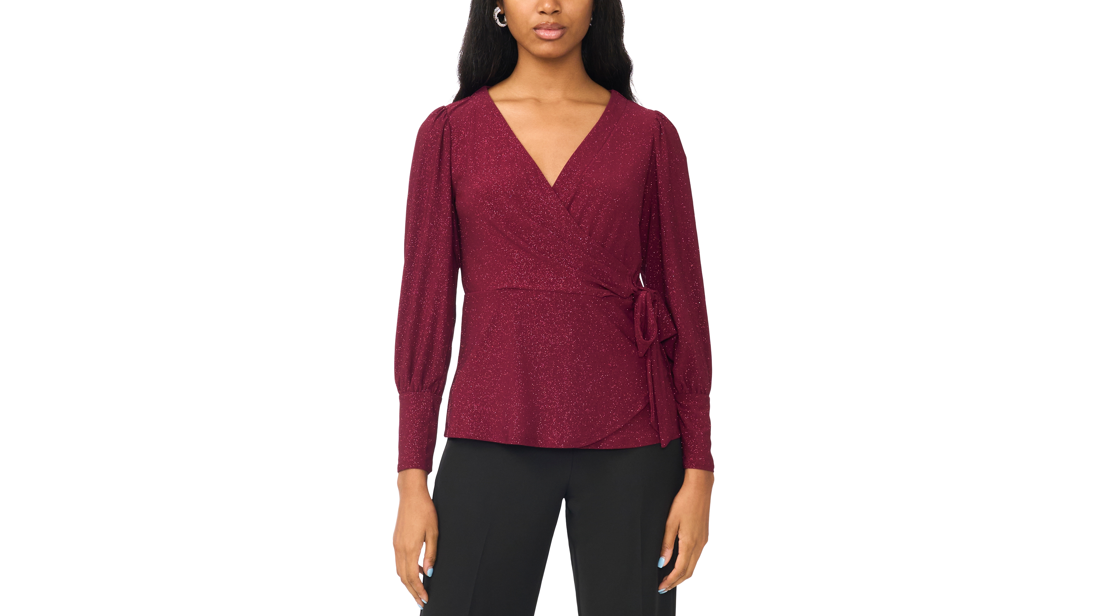 Msk Petite Faux-Wrap V-Neck Top