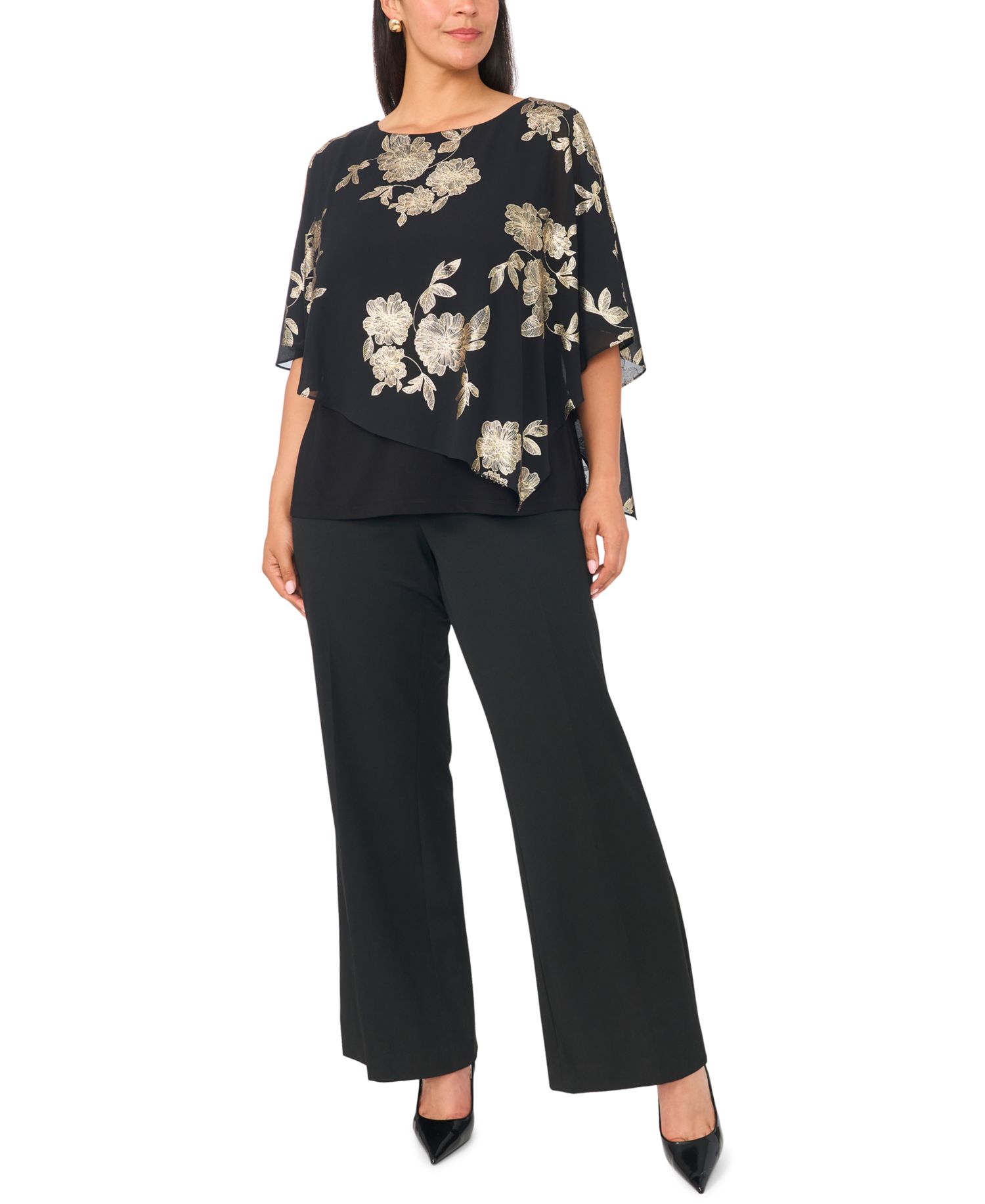 Plus Size Floral-Print Cold-Shoulder Overlay Top