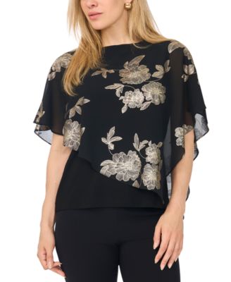 Petite Combo Overlay Asymmetrical Floral-Metallic Top