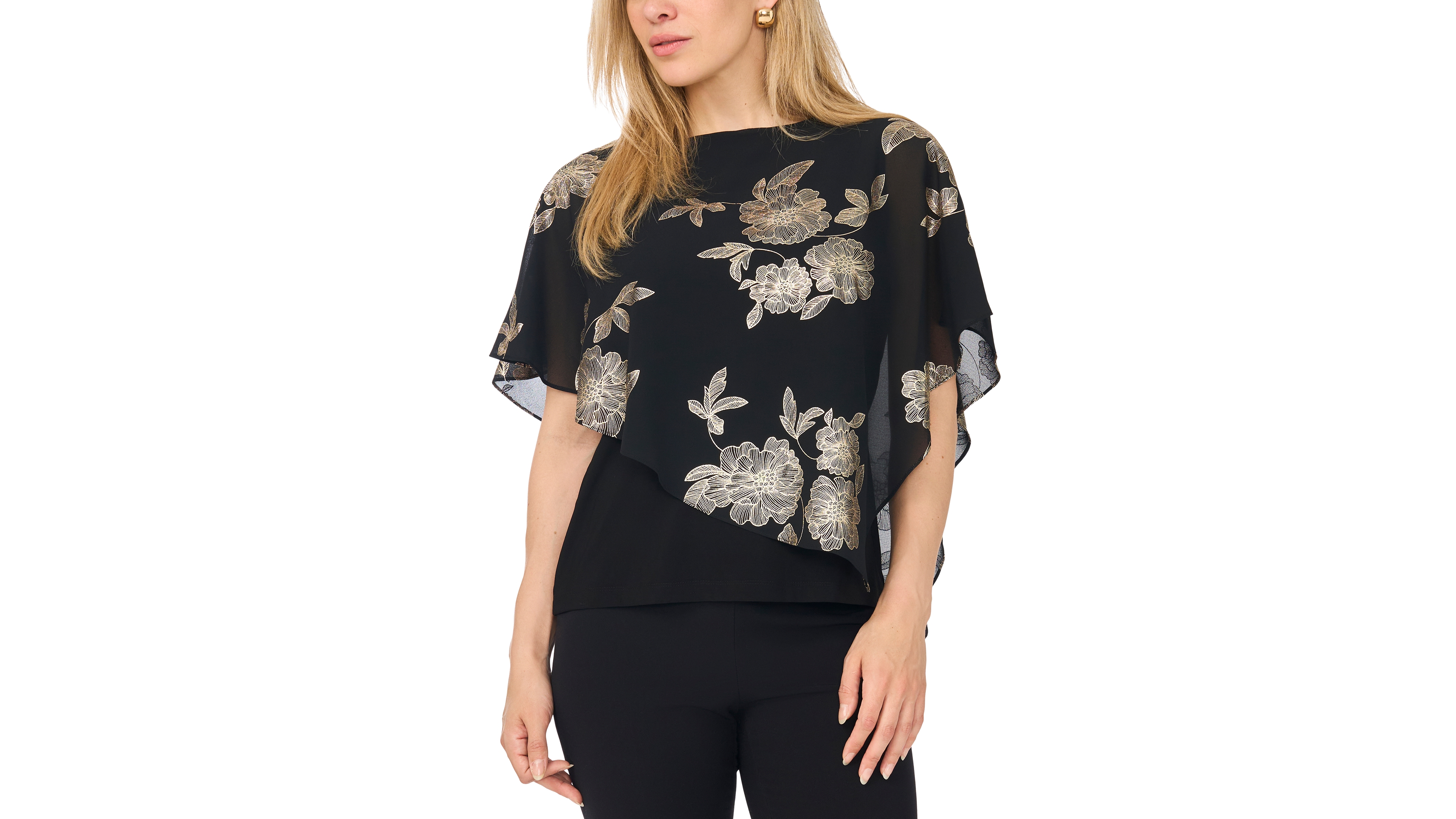 Msk Petite Printed Combo Overlay Top