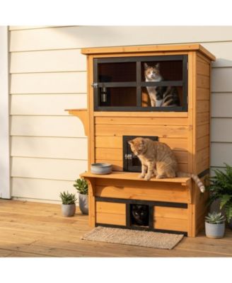 3 Tier Outdoor Cat House Weather Resistant Kitty Shelter with 5 Escape Doors