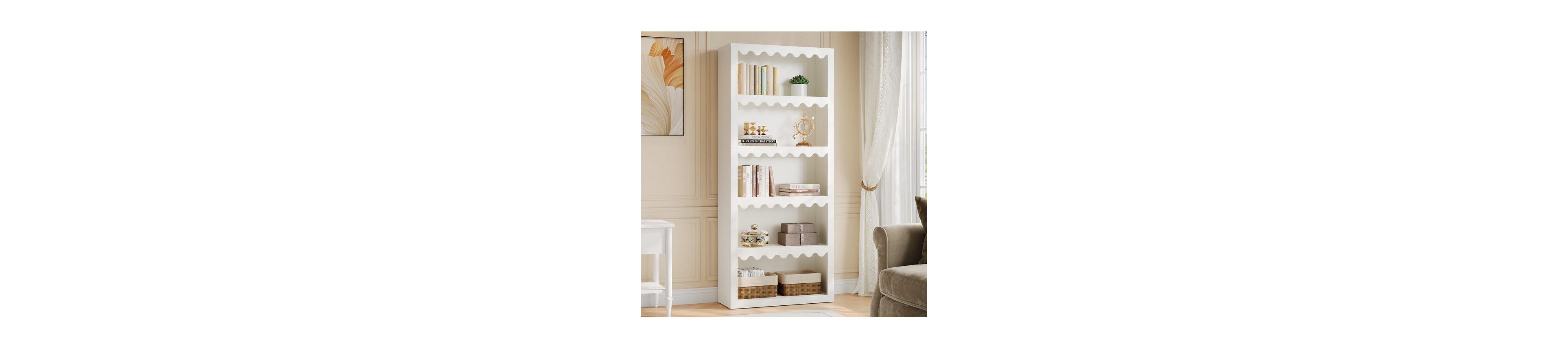 Tribesigns 70" Bookcase, Modern 5-Tier Bookshelf Storage Organizer with Scalloped Edges