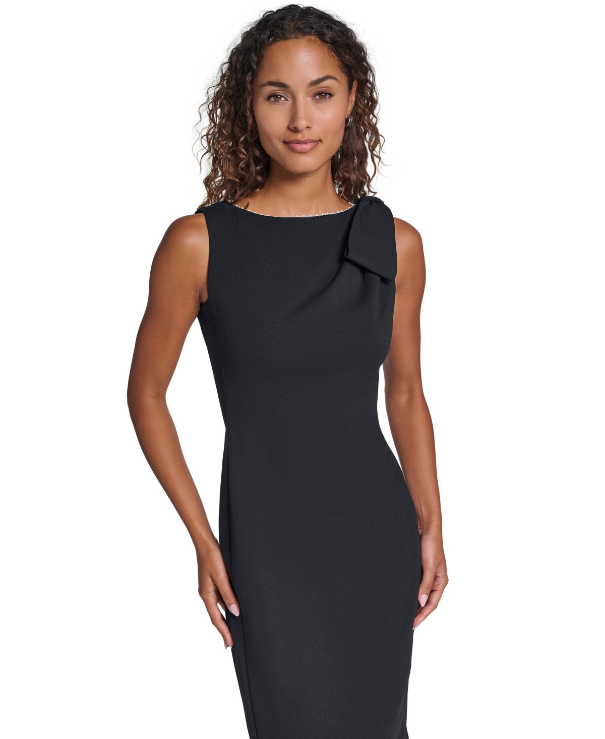 Karl Lagerfeld Paris Women's Scuba Crepe Pearl Trim Crewneck Sheath Dress