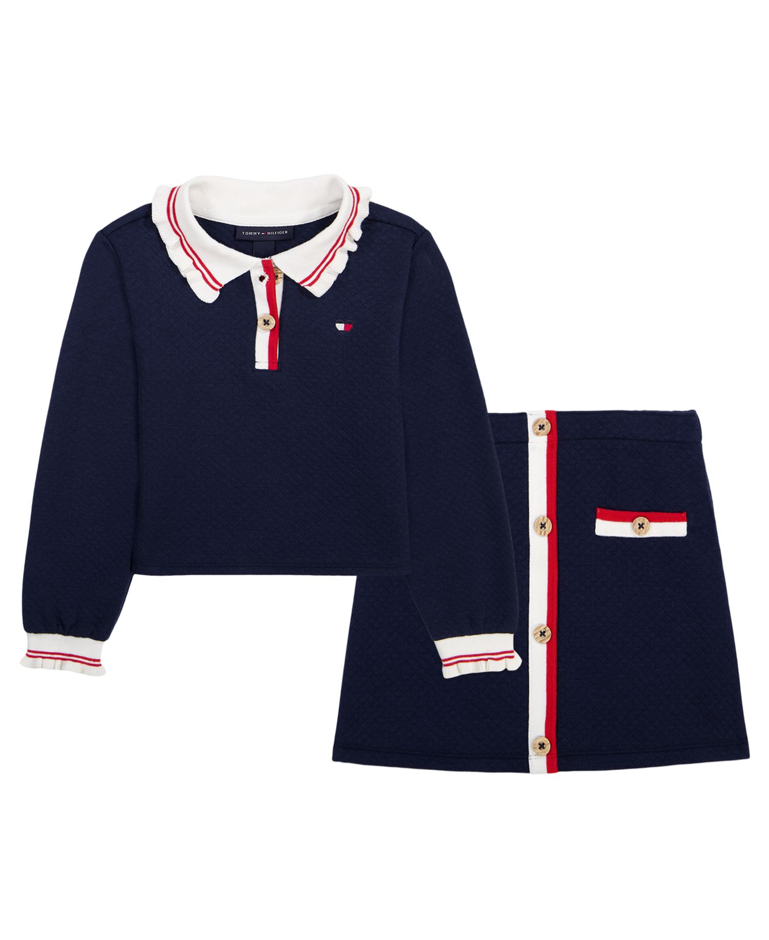 Girls' 2T-6X Ruffled Collared Top and Skirt, 2-Piece Set