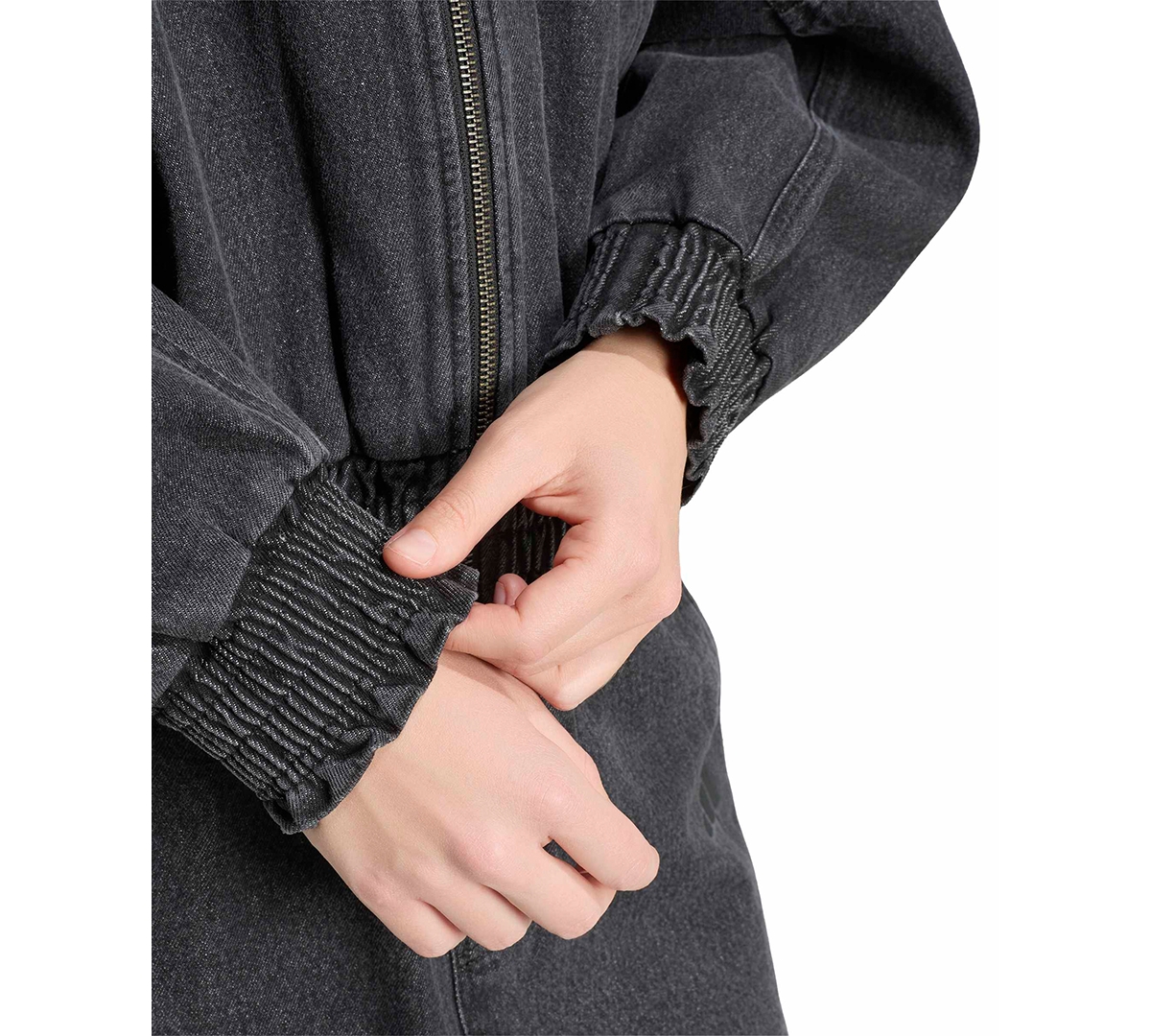 adidas Women's Stadium Washed Denim Bomber Loose-Fit Jacket