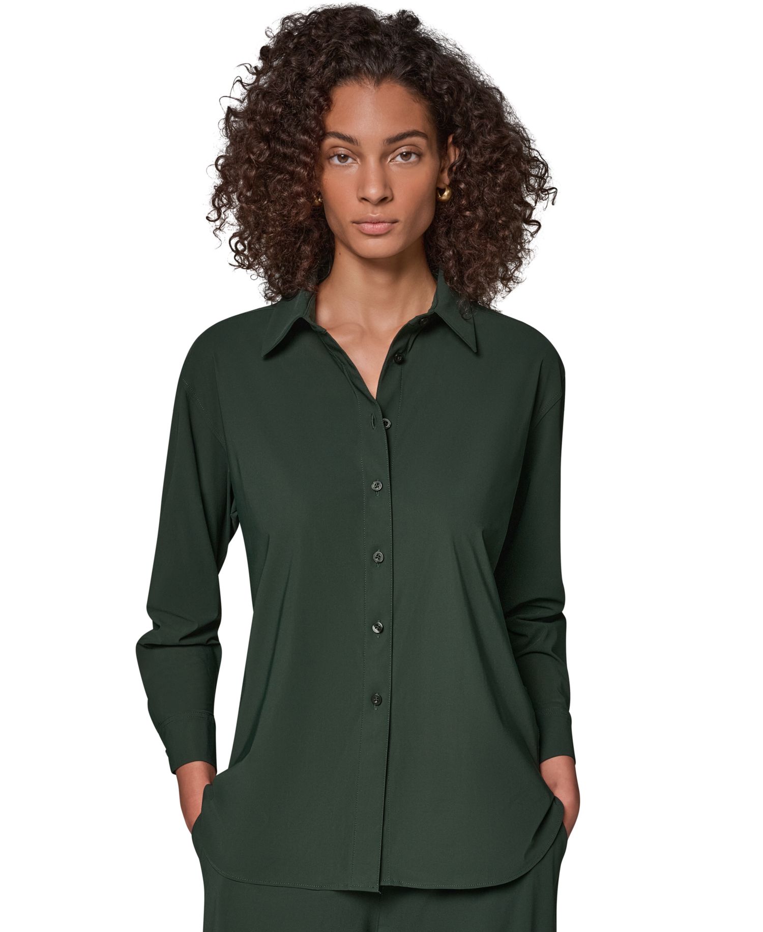 Women's Long-Sleeve Button-Front 4-Way Stretch-Knit Top
