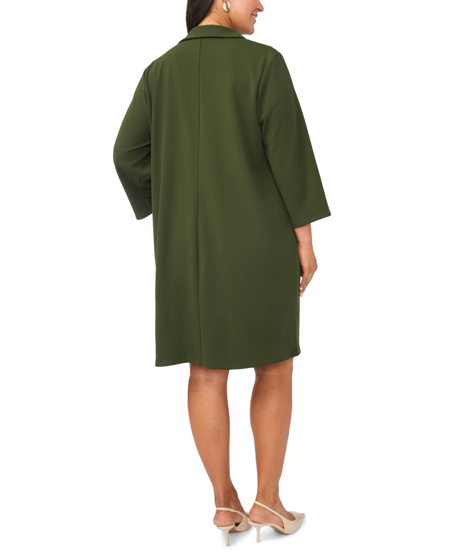 Plus Size Pocket Shift V-Neck 3/4-Sleeve Dress