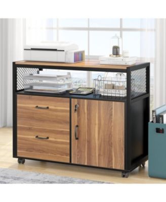 Modern File Cabinet:Lockable lateral cabinet with door and casters.Letter-size drawers.Printer stand for home office.(Desk not included)