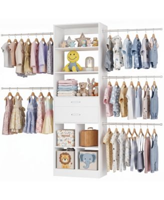 Small Closet Organizer with Drawers and Hanging Rods for a Child's Room