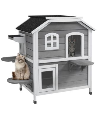 2 Story Outdoor Cat House Weatherproof Wooden Feral Cat Shelter