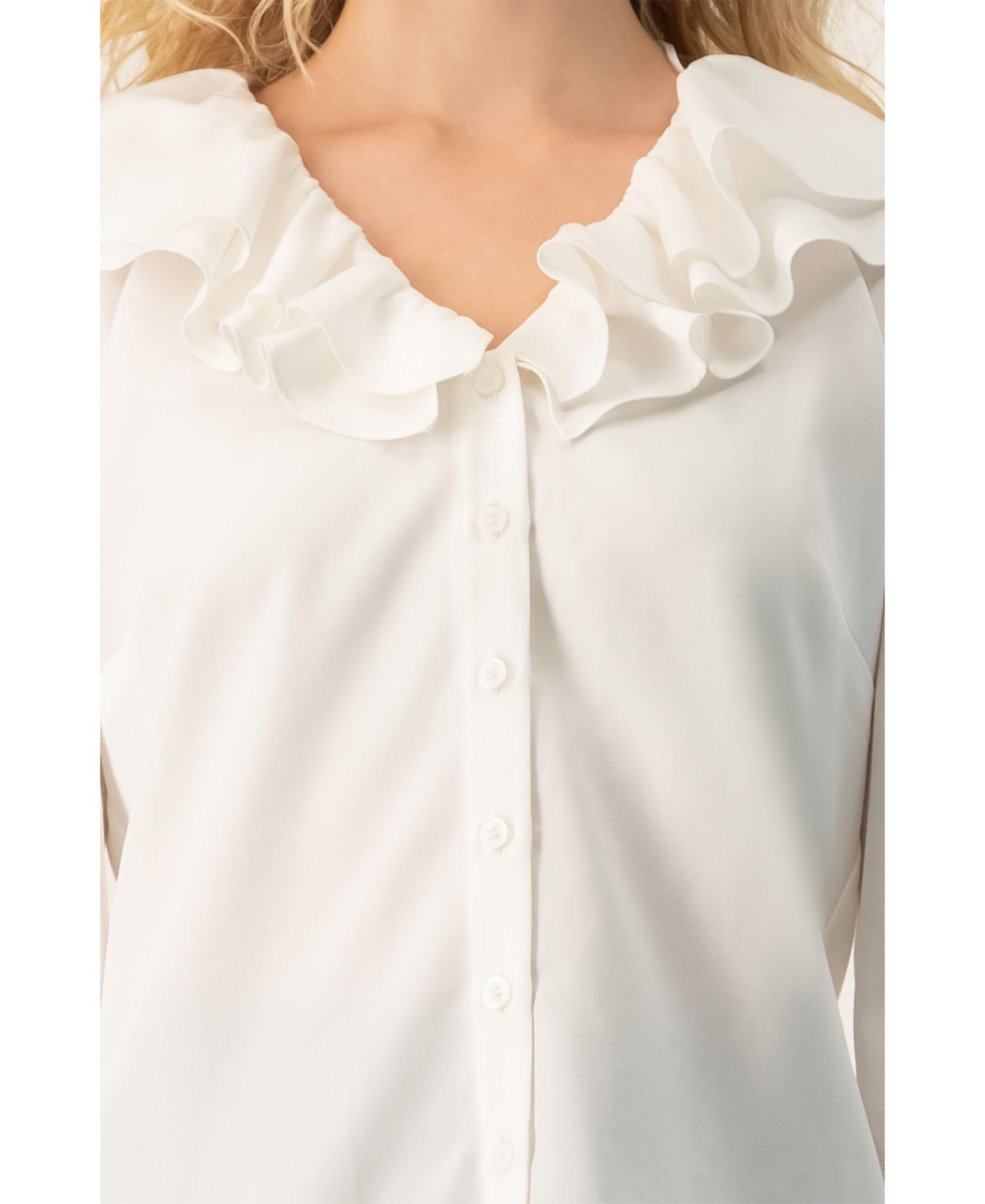 Women's Ruffle Collar V-Neck Long-Sleeve Blouse