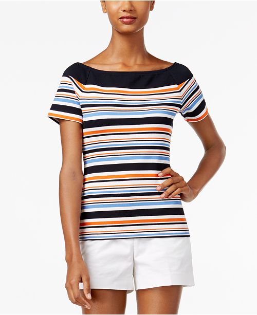 Michael Kors Striped Boat Neck Top Tops Women Macy S