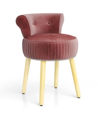 Tufted Velvet Vanity Chair with Low Back and Solid Rubber Wood Legs