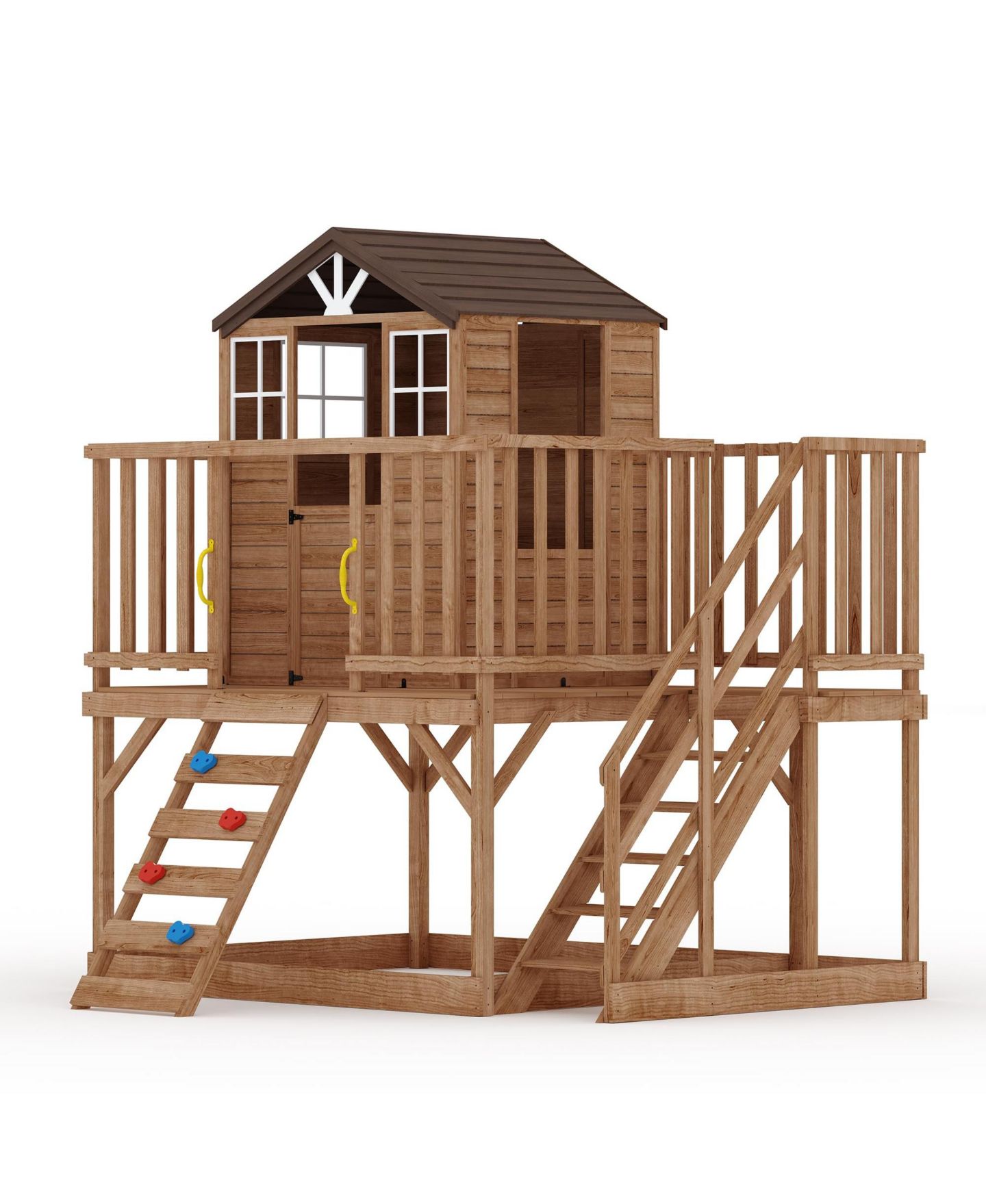 Детская игрушка homfan 2 Story Wooden Playhouse with 2-in-1 Sandbox and Climbing Wall, Ages 3+ — фото 7
