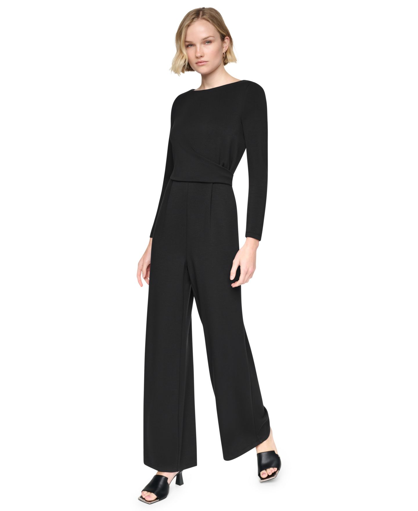 Женский комбинезон DKNY Boat-Neck Long-Sleeve Side-Ruched Jumpsuit, цвет: Чёрный — фото 2