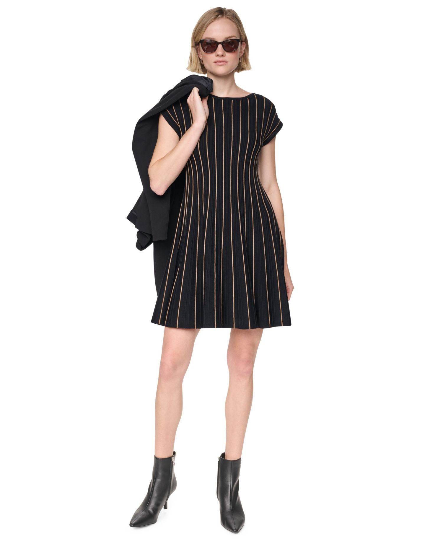 Women's Ribbed Fit And Flare Cap-Sleeve Dress