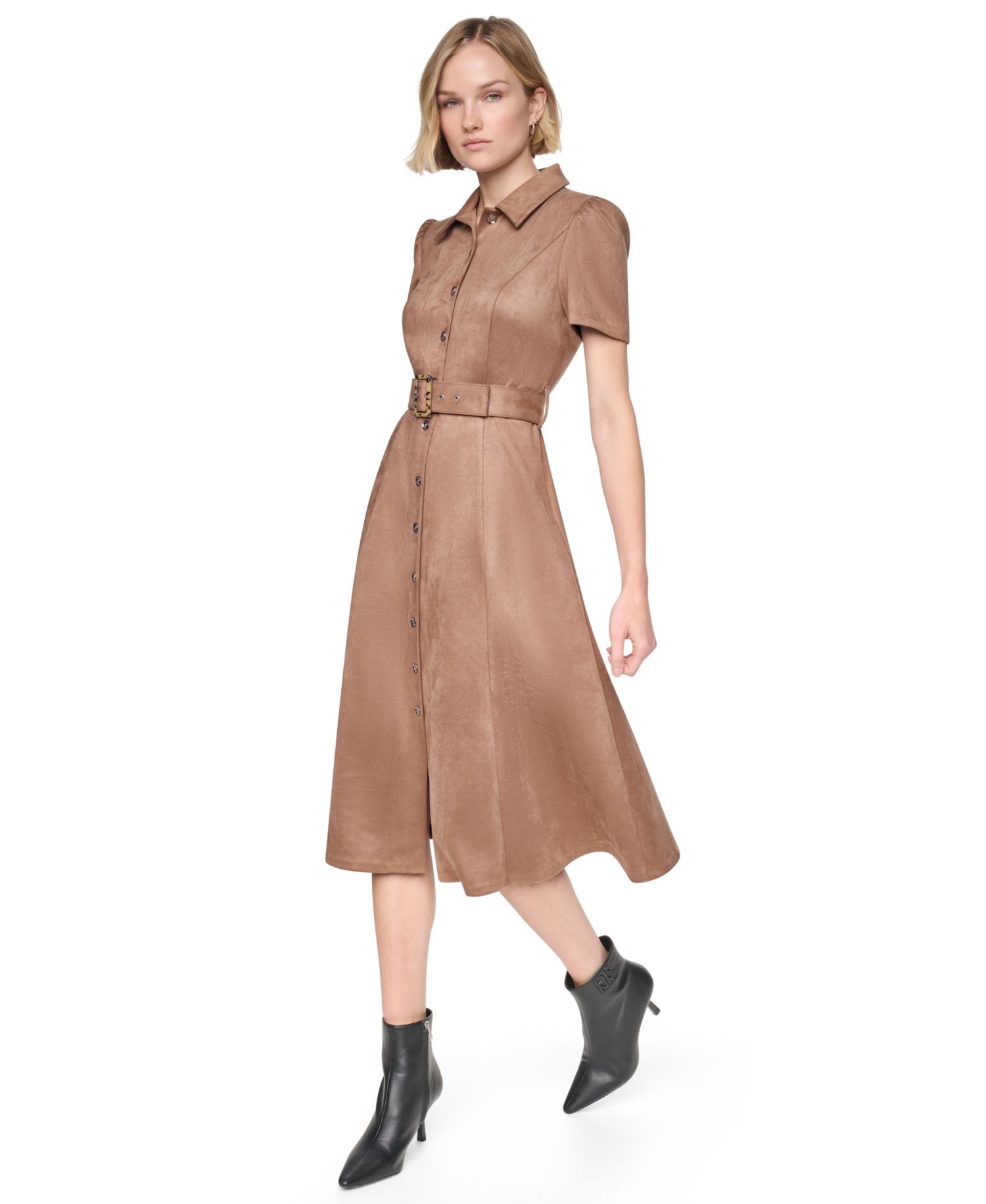 Women's A-Line Short-Sleeve Midi Shirt Dress