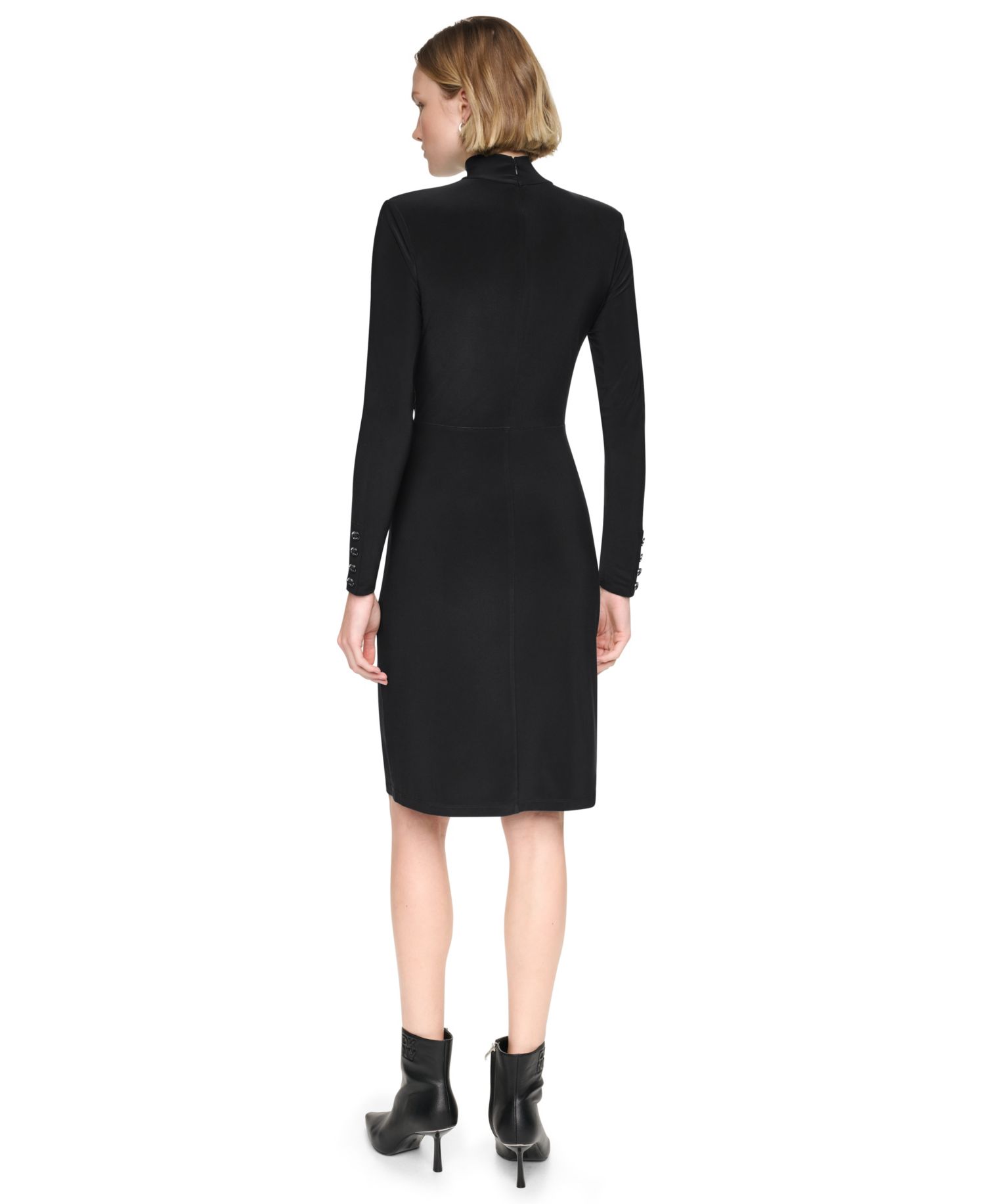 Women's Long-Sleeve Mock-Neck Knot-Front Sheath Dress