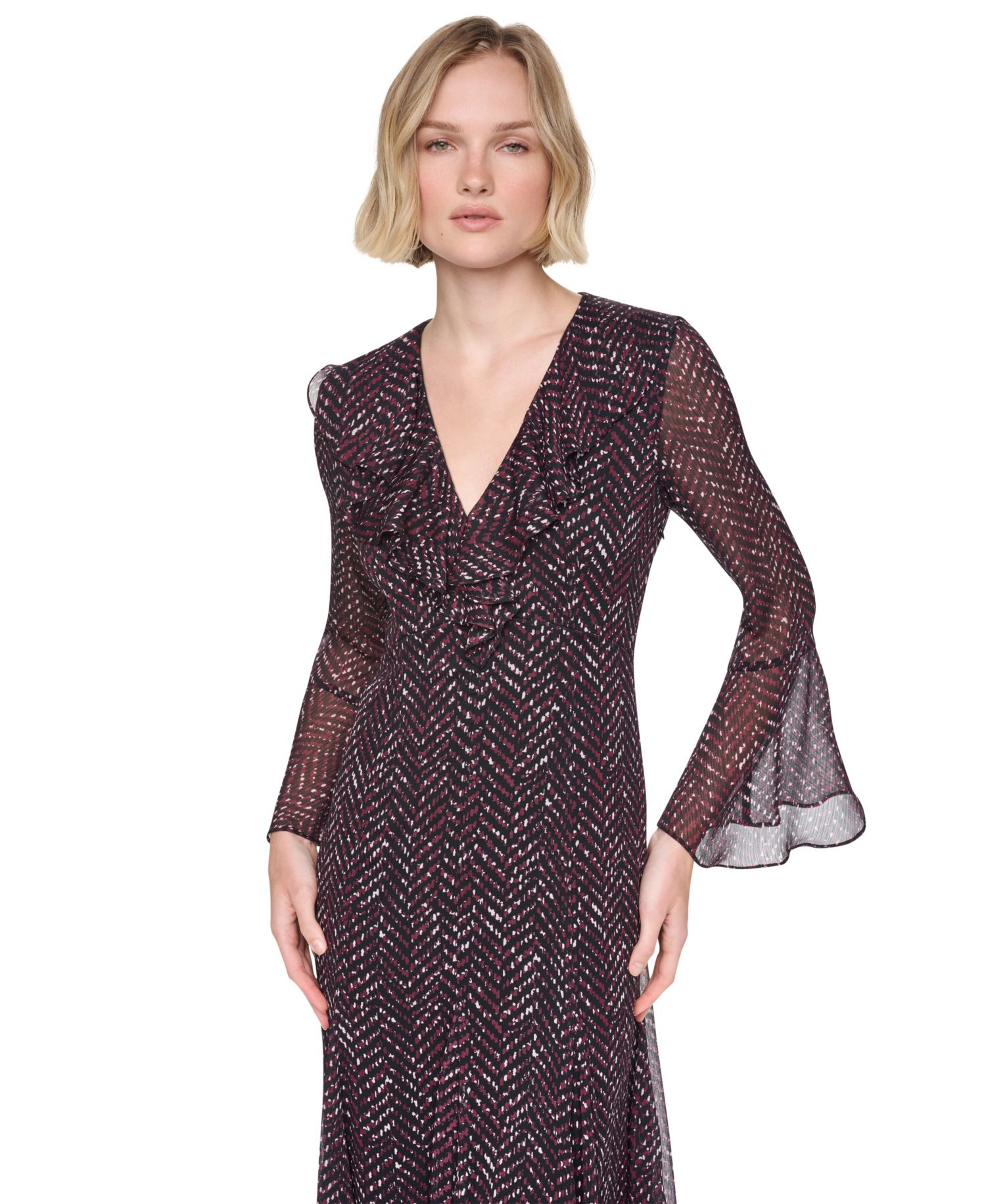 Women's Ruffle Midi V-Neck Dress