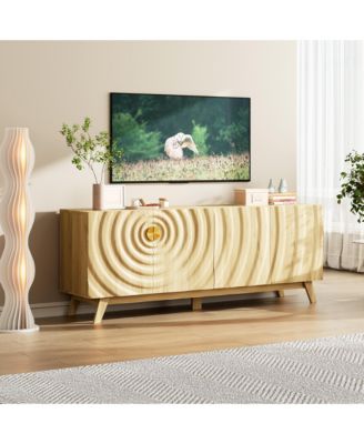 63" W Modern TV Stand for 65 Inch TV, 4-Door Media Console with Adjustable Shelves, Cable Management, Wave Pattern Cabinet Storage