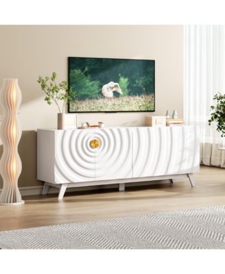63" W Modern TV Stand for 65 Inch TV, 4-Door Media Console with Adjustable Shelves, Cable Management, Wave Pattern Cabinet Storage