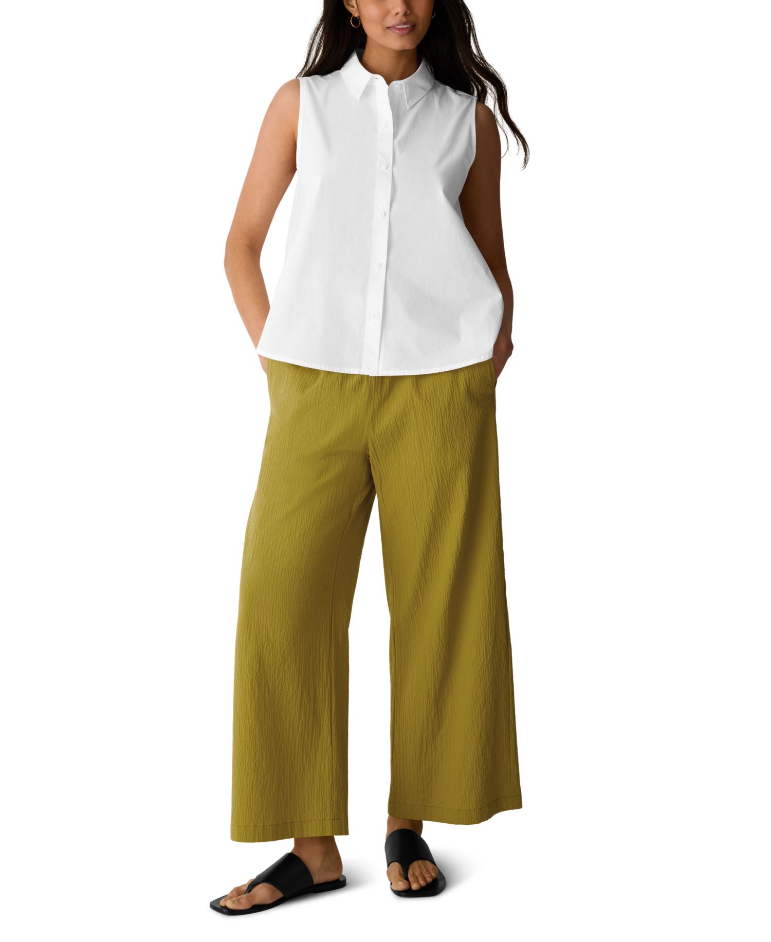 Eileen Fisher Petite Pucker Wide-Leg Pull-On Pants