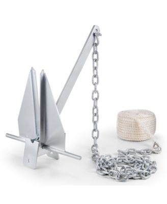 Fluke Style Anchor Kit, 13 lb Galvanized Steel Boat Anchor with 8 feet Chain, 101 feet Rope and Shackles