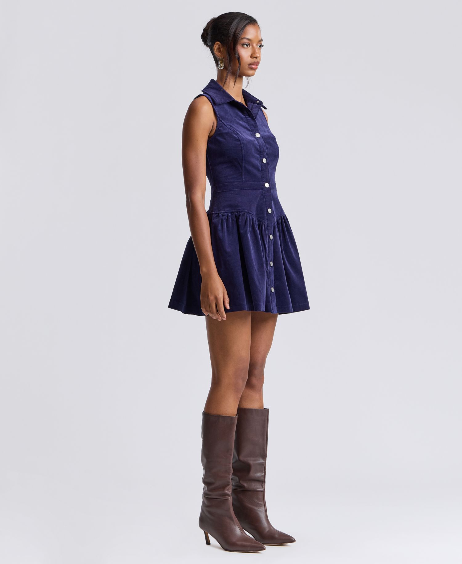 Women's Collared Sleeveless Corduroy Mini Dress
