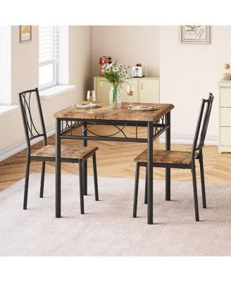 3-Piece Retro  Dining Set, Square Table and 2 Chairs for Small Spaces
