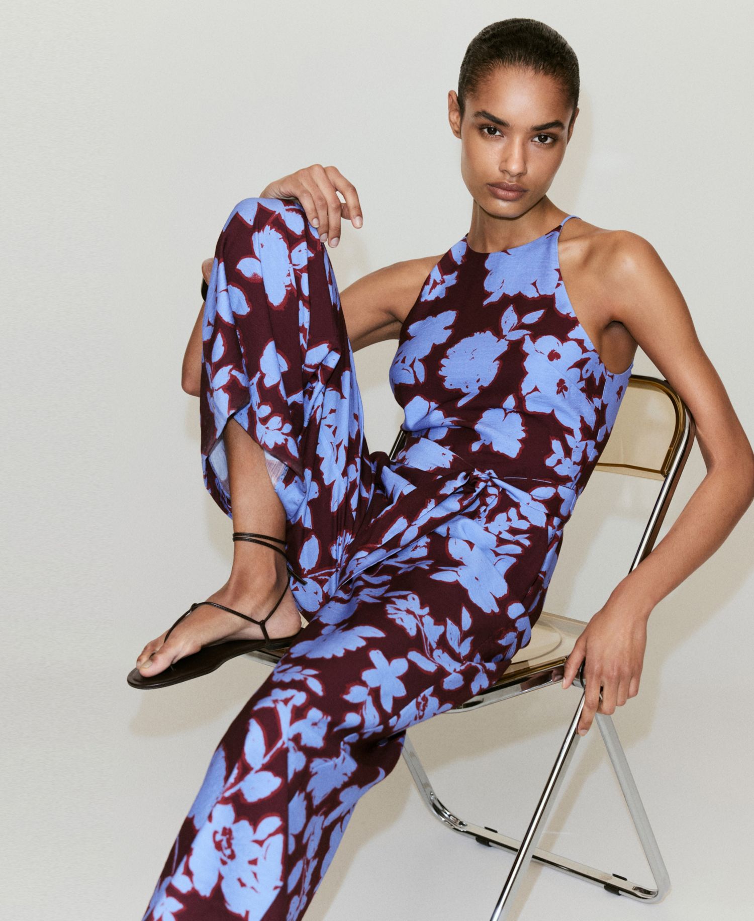 Women's Floral-Print Wide-Leg Belted Jumpsuit