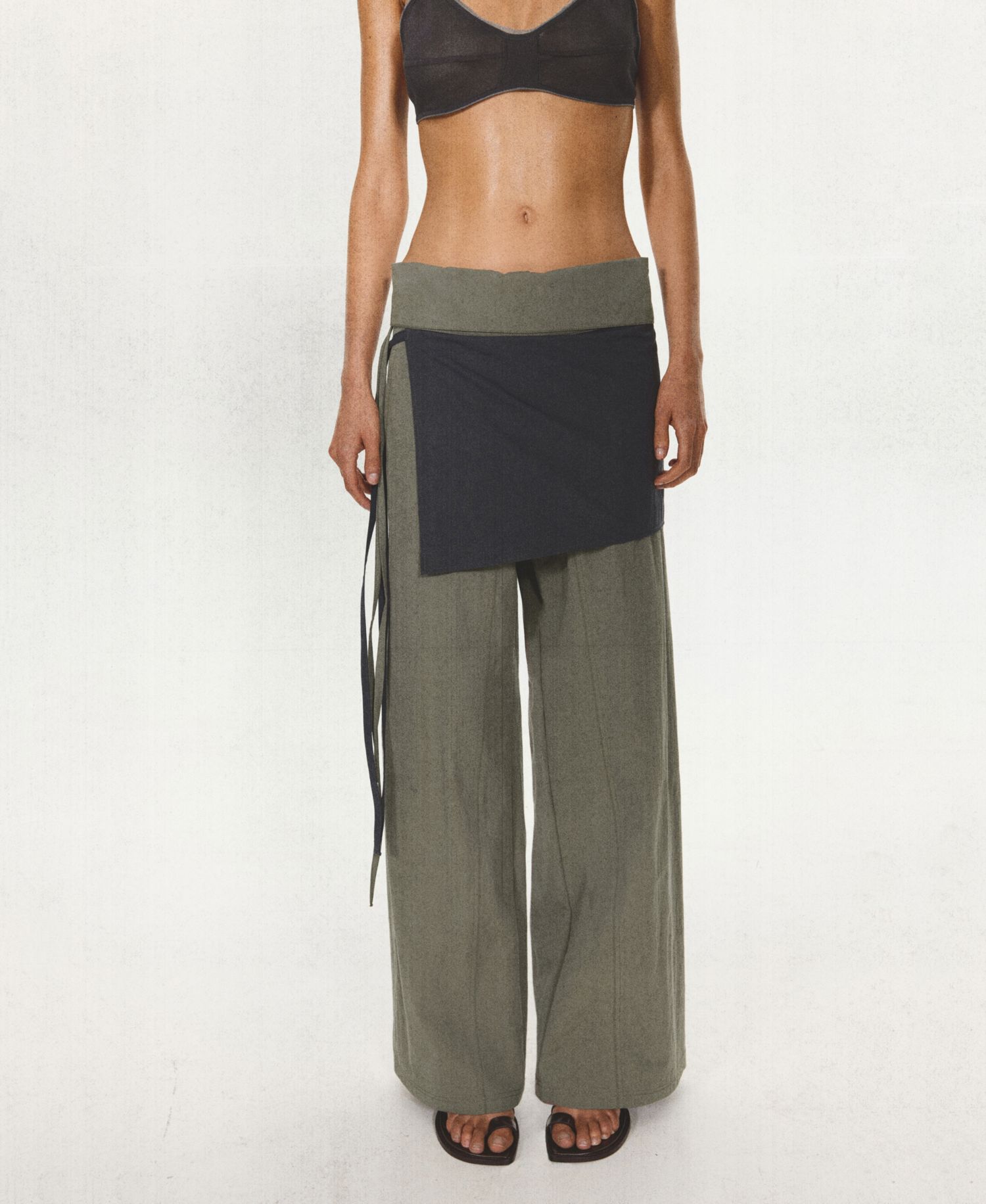 Women's Tied Overlay Wide-Leg Cotton-Blend Pants