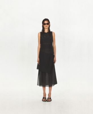 Women's Asymmetrical Overlay Semi-Sheer Midi Dress