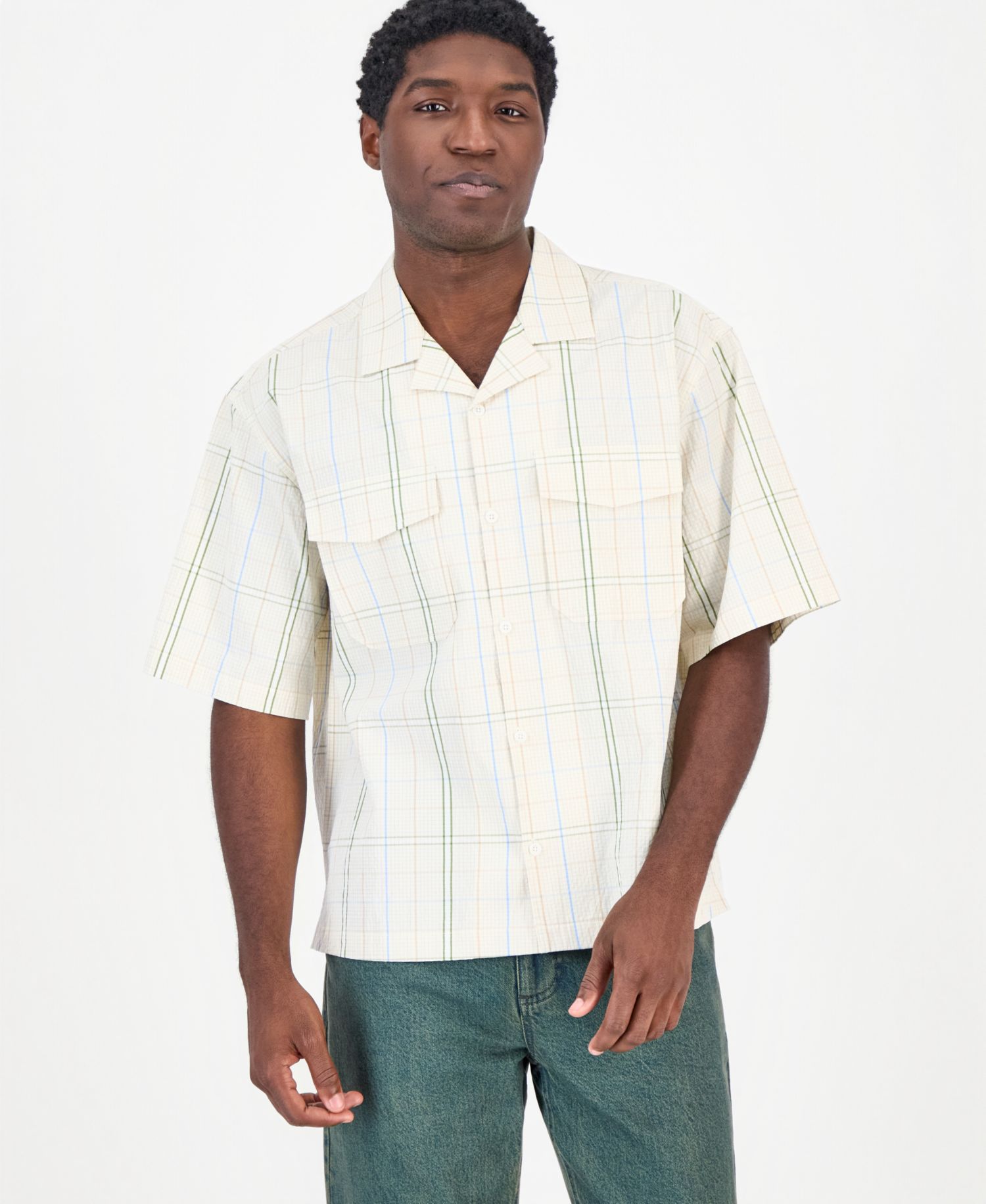 Men's Plaid Camp-Collar Short-Sleeve Shirt